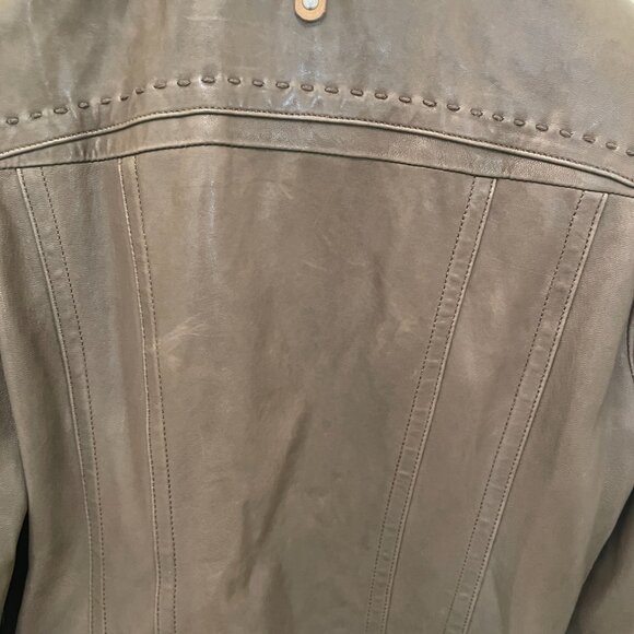 Mackage Gray/Military Green Leather Zip Front Bomber Jacket - Picture 8 of 10
